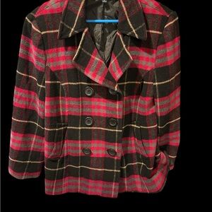 Chadwicks Red and Black Plaid Pea Coat